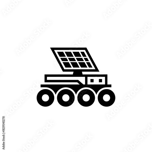 Minimalist flat design logo of black and white icon of a solar powered space rover vector template