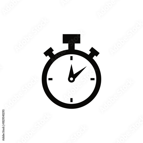 Minimalist flat design logo of black and white icon of a stopwatch measuring time, vector template