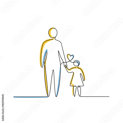 Father and daughter line art with hearts showing affection. Father and daughter concept of family love and connection in a minimal style. This father and daughter adoption symbol conveys warmth.