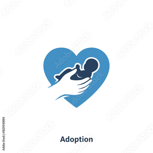 Heartfelt baby adoption concept with tender hand cradling infant, gentle embrace of love. Baby adoption depicts silhouette inside heart shape, symbolizes safety.