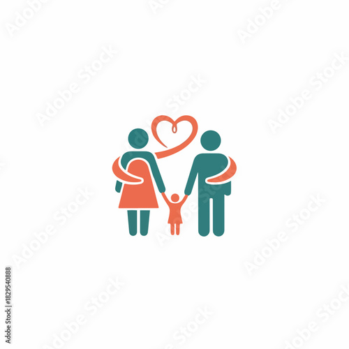 Family adoption concept with happy parents holding their child's hands, representing adoption. Family adoption with love is symbol of family with parents and child, representing unity,