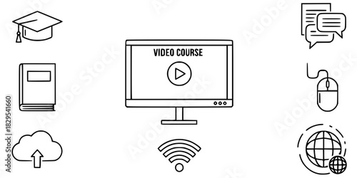 Online Learning Computer Play Icon Vector Silhouette