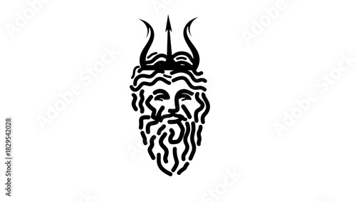 Poseidon symbol, black isolated silhouette