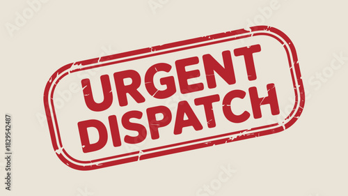 A red urgent dispatch stamp with a distressed effect on a light beige background in a rectangular shape