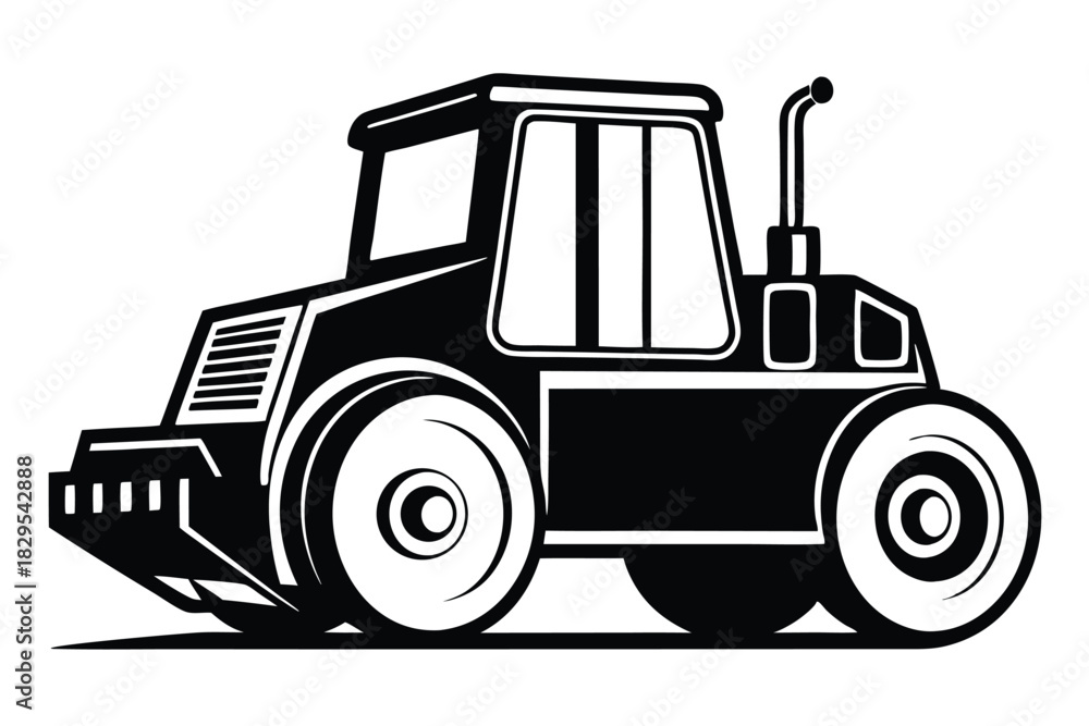 Naklejka premium Isolated black road roller machinery shows robust design elements against a white background