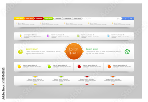 website design template navigation elements with icons set. Navigation Bars. website design template navigation elements with icons set: Navigation Bars