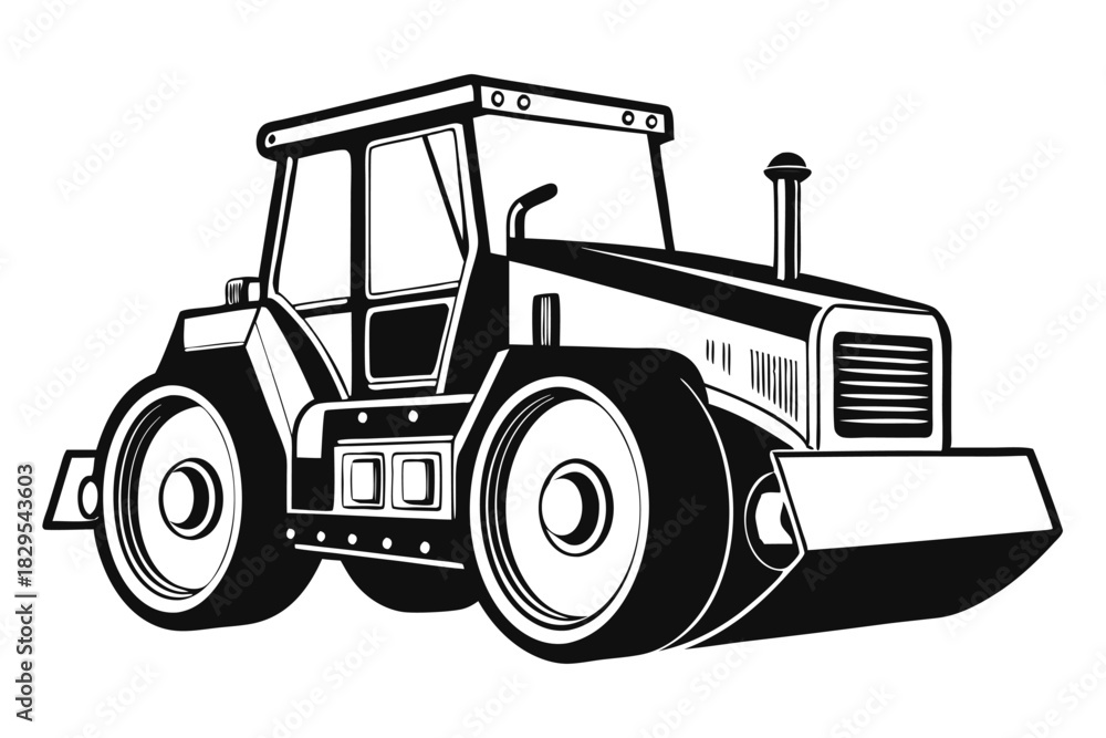 Fototapeta premium Distinct black and white displays road roller with a smooth silhouette
