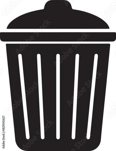 Simple black silhouette icon of a trash can with a lid
