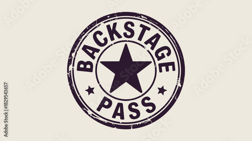 A backstage pass stamp with a star in the center and the words backstage and pass around the star edge