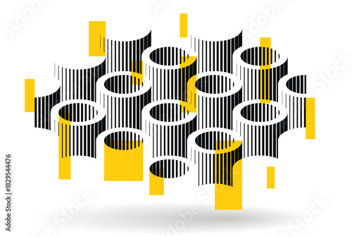 Cylinders pattern vector abstract 3D isometric background, geometric wallpaper with rhythmic structure, construction theme, creative design.