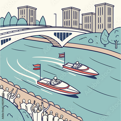 Modern speedboat racing in a championship flat water event.