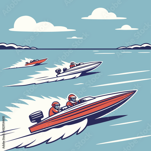 Modern speedboat racing in a championship flat water event.