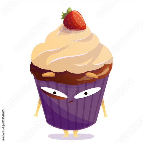 Vector illustration of a nervous pie with a twitching eye. Pie, character, neurosis, vector, stress, tired, sweet