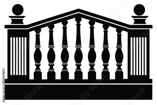 Black railing with balusters and ball toppers exhibits a classical design element gracefully