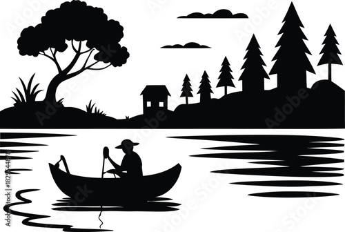 A silhouette of a traditional gondola boat travels across the tropical water of Venice Italy at sunset as the nautical vessel floats near the coast under a summer sky