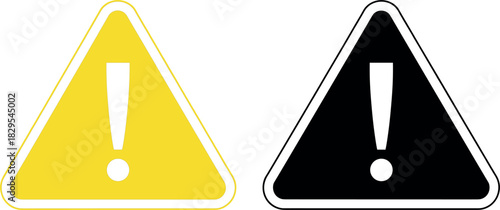 Set of caution warning sign icons with exclamation symbol in yellow and black triangle safety alert design