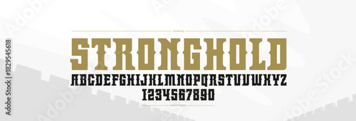 Colossal and monumental epic font, vintage vector typeface for emblems and logos, titles and headlines, display typography in old vintage antique style of empire power.