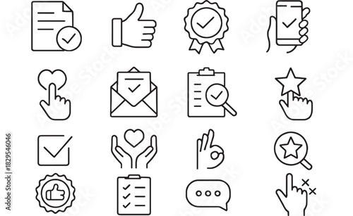 a collection of modern line icons depicting various approvals likes hearts hands and options on transparent background silhouette high quality professional detailed elegant stylish clean crisp