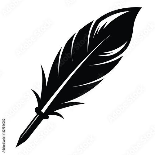 Black ink feather showcases sophisticated simplicity with a stylized shape and sleek dark silhouette