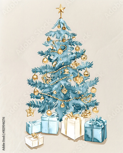 Simple watercolor Christmas composition with elegant mood
