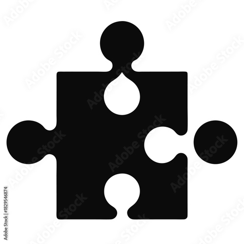 A square black puzzle piece has round extensions over a pure white backdrop