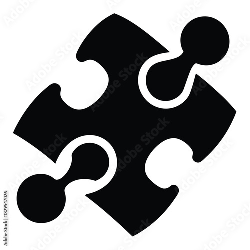 Isolated puzzle piece in black is displayed on a white plain backdrop