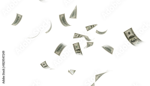 Fotografie flying one hundred dollars bills isolated