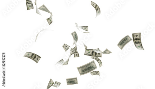 Quadro em tela flying one hundred dollars bills isolated
