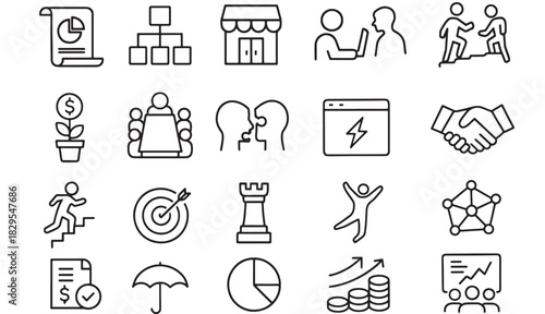 a collection of diverse linear icons depicting business growth people and success suitable for design projects on transparent background silhouette high quality professional detailed modern elegant