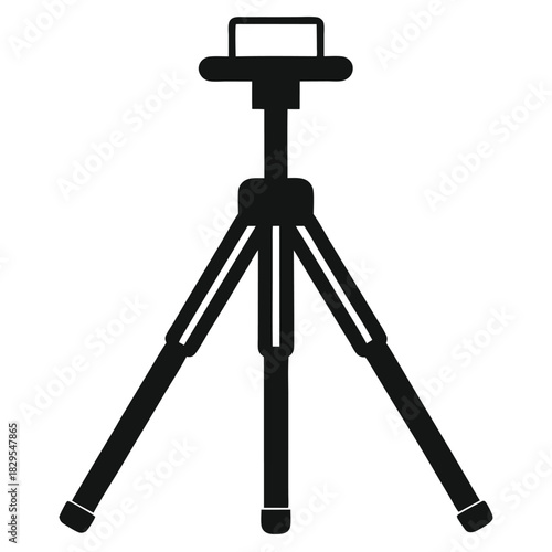 Black tripod design features three legs, a central support, and camera mount