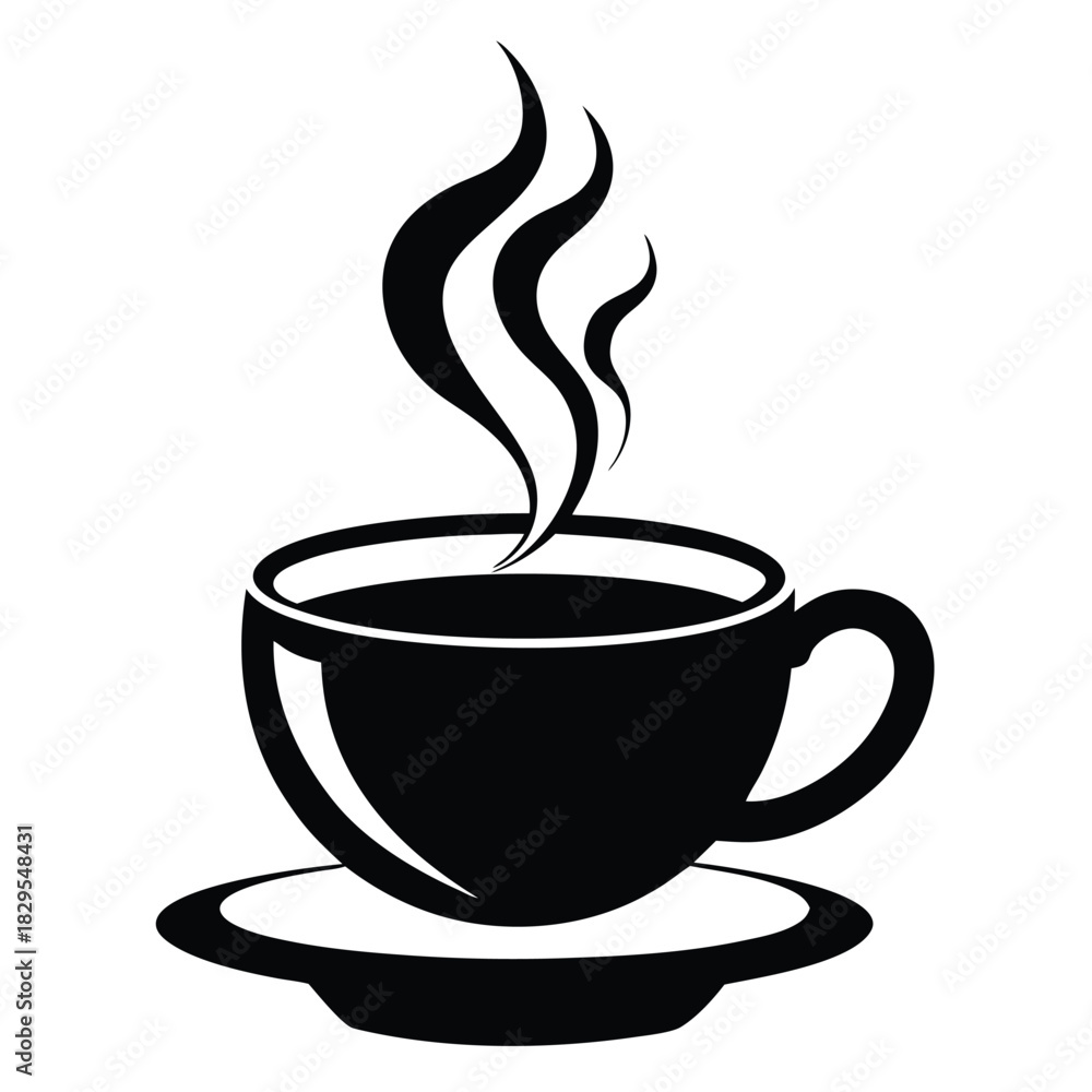 Obraz premium A steamy black coffee fills a classic cup on a simple saucer plate