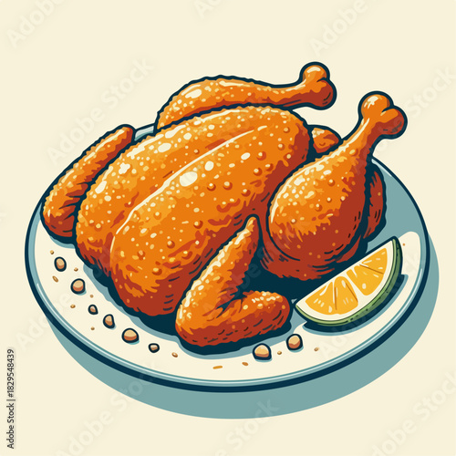 whole fried chicken illustration