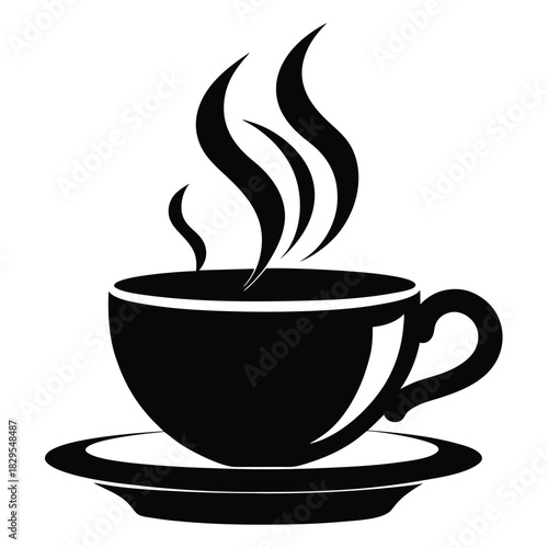 Steaming black coffee elegantly fills the cup on a saucer, inviting a warm sip