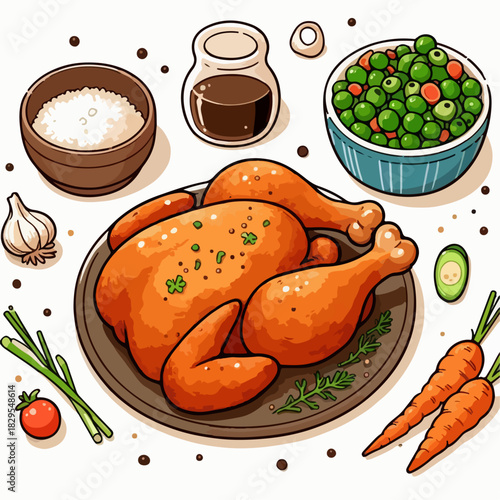 whole fried chicken illustration