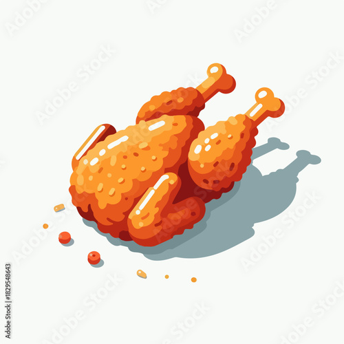 simple whole crispy fried chicken illustration