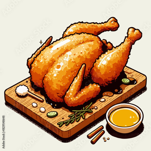 whole fried chicken illustration