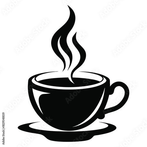 Steaming coffee in a classic black cup with saucer creates a comforting moment