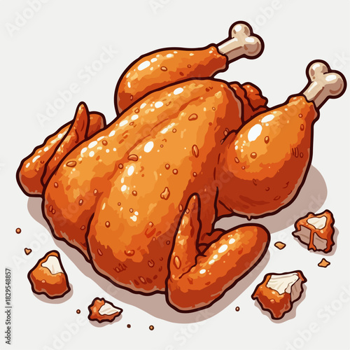 whole fried chicken illustration