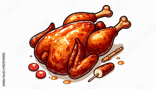 whole roasted chicken illustration