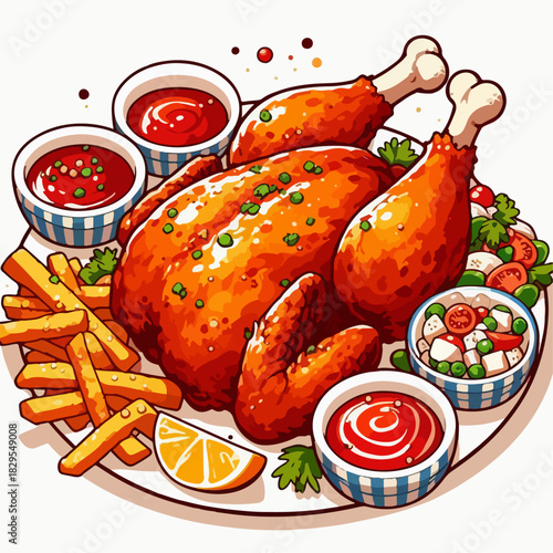 whole fried chicken illustration