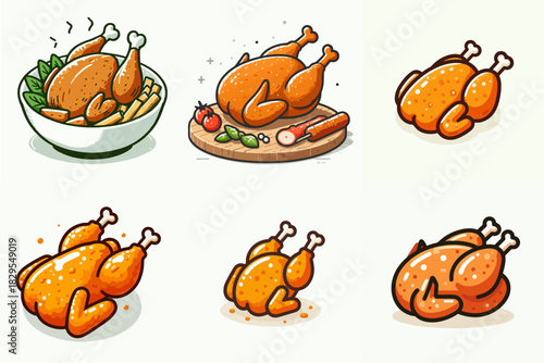 whole fried chicken illustration