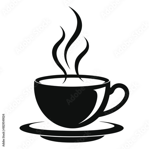 Aromatic hot drink cup emits delicate rising steam in dark simple black style