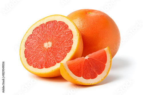 Ruby red grapefruit slices isolated on white