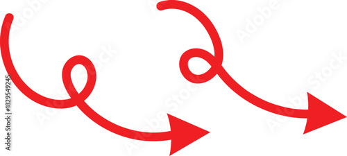 Long curved hand drawn arrow, marker drawn arrow. Red and black Long curve arrow iconElegant arrows set for business plan, presentation and education
