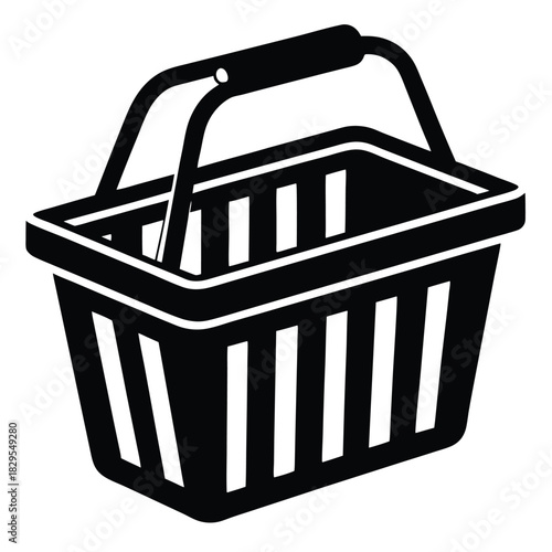 Black shopping basket shows empty container with handle perfect for grocery shopping