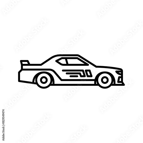 Race car outline icon. Stock car black line illustration.