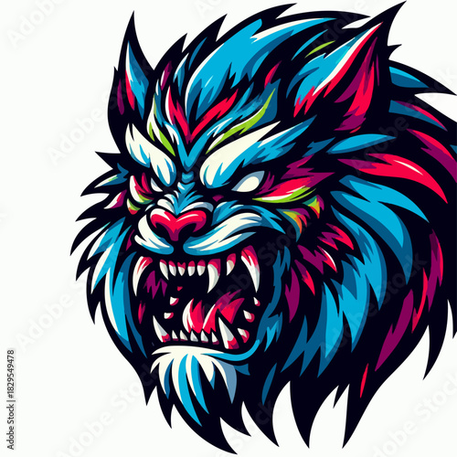 Wallpaper Mural Angry Mythical Lion Head Illustration in Colorful Vector Style Torontodigital.ca