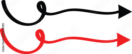 Long curved hand drawn arrow, marker drawn arrow. Red and black Long curve arrow iconElegant arrows set for business plan, presentation and education
