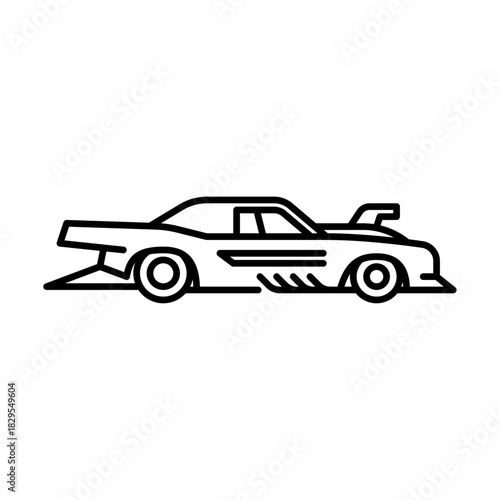 Racing car outline icon. Drag racing black line illustration.