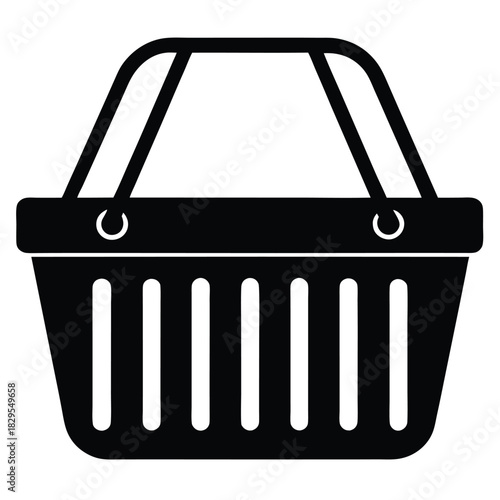 Simple black shopping basket with handles icon is useful for various themes